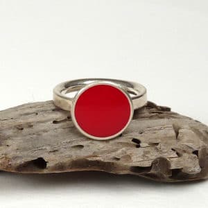 Red enamel and silver ring