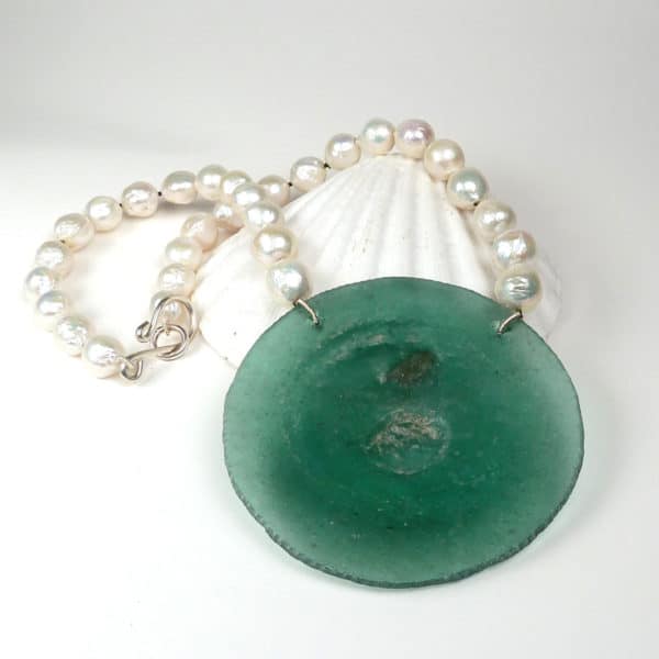 Pearl and ancient glass disc necklace