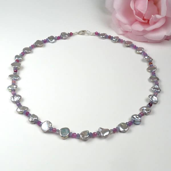 Silver keshi pearl necklace
