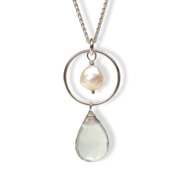 Prasiolite and pearl pendant