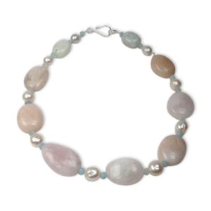 Morganite, aquamarine and pearl statement necklace