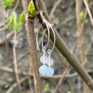 Aqua and rose quartz earrings on contemporary sterling silver hook fittings